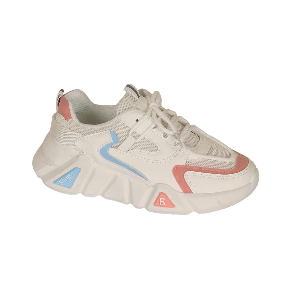 Indifeet Casual Sneaker Shoes for Women - White and Pink - Image 6