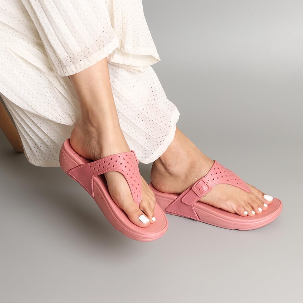 Indifeet Casual Thong Chappals for Women - Pink - Image 26