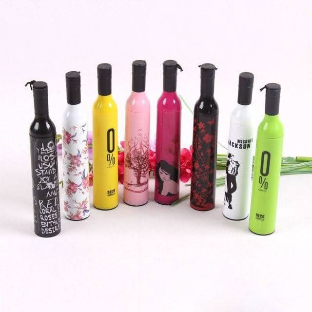 Pocket Folding Wine Bottle Umbrella Fervent 16-Rib Super-Strength Rainbow Umbrella โ Windproof & Stylish Storm Protector HP DD
