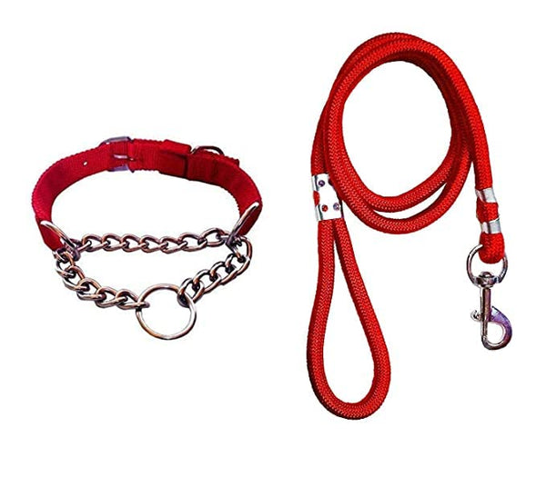 Dog Choke Collar & Training Rope Leash (Large, Red)