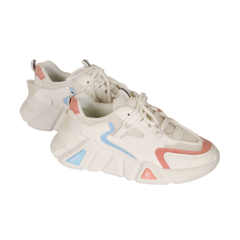 Indifeet Casual Sneaker Shoes for Women - White and Pink - Image 9
