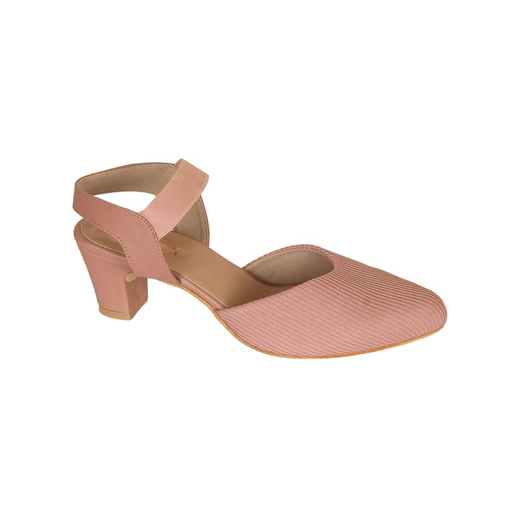 Indifeet Stylish Pointed Toe Block Heel Sandals - Peach - Size 8