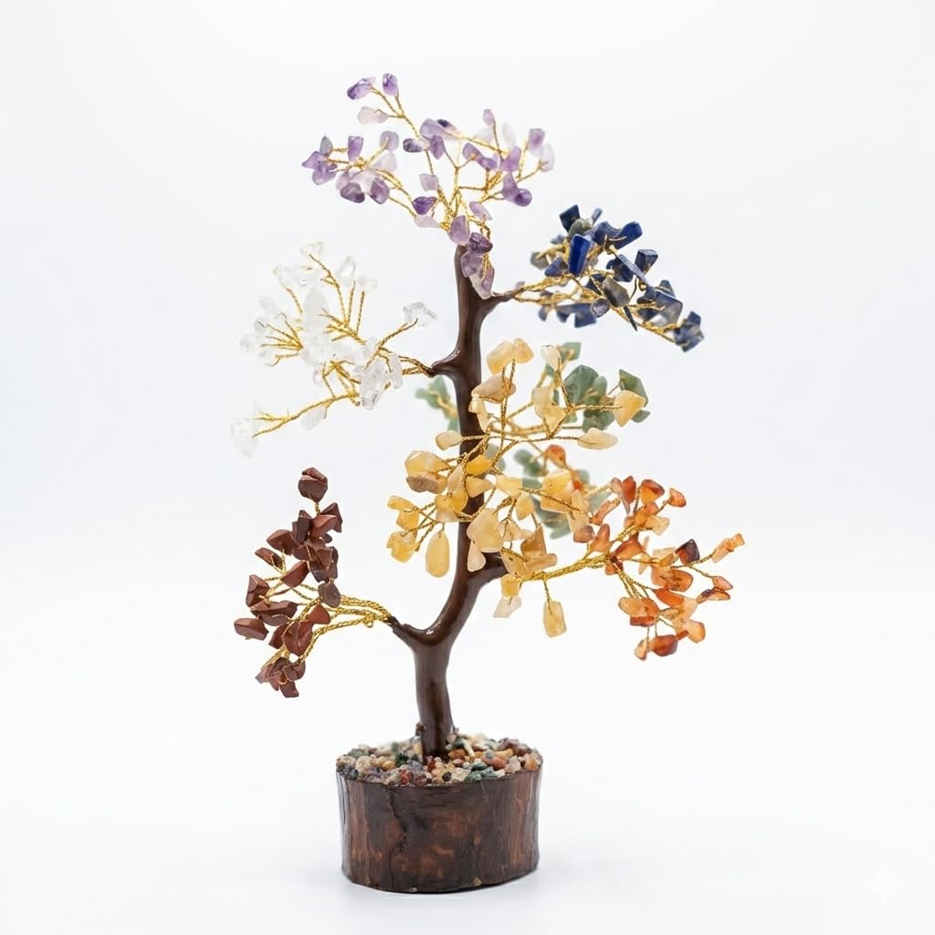Natural (300 beads) 7 Chakra Tree of Life Crystal Tree for Positive Energy & Healing – Feng Shui Home & Office Decor | Meditation & Reiki Crystal | Housewarming & Birthday Gift