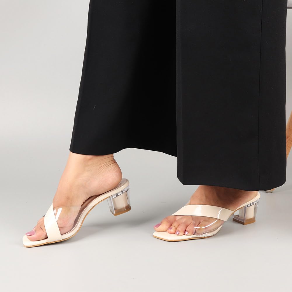 Indifeet Cross Strap Block Heels - Beige - View 4
