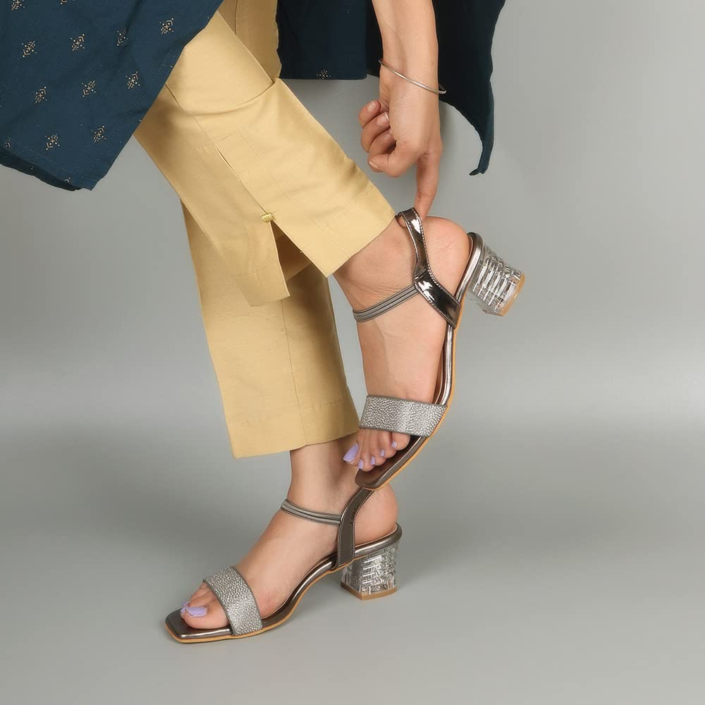 Indifeet Transparent Block Heel Party Wear Sandals - Silver - View 3