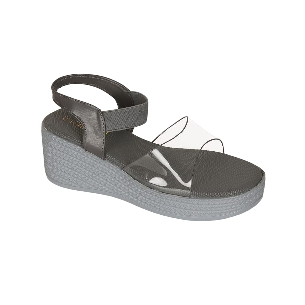 Indifeet Comfortable Platform Wedge Sandals - Grey - Size 8