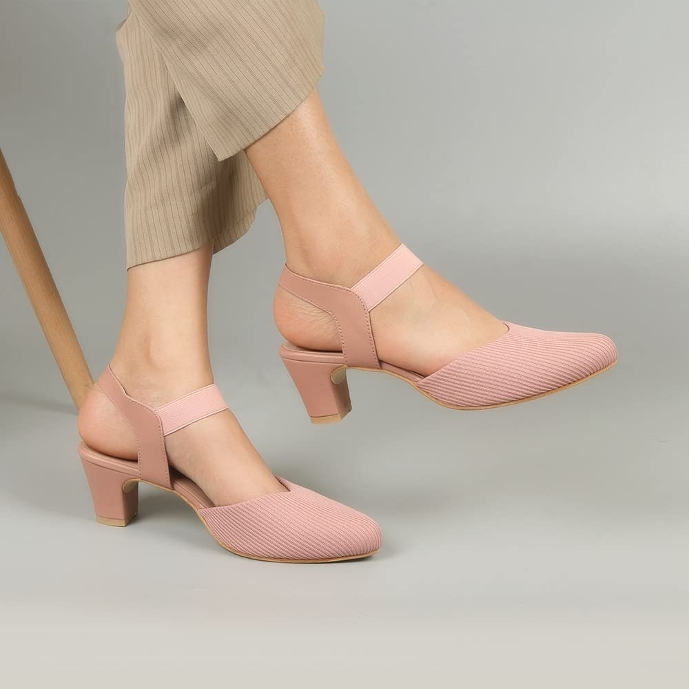 Indifeet Stylish Pointed Toe Block Heel Sandals - Peach - View 2
