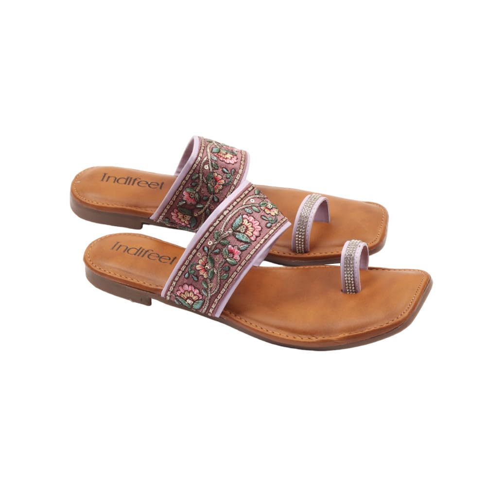 Indifeet Ethnic Toe Ring Flats for Women - Purple - View 5