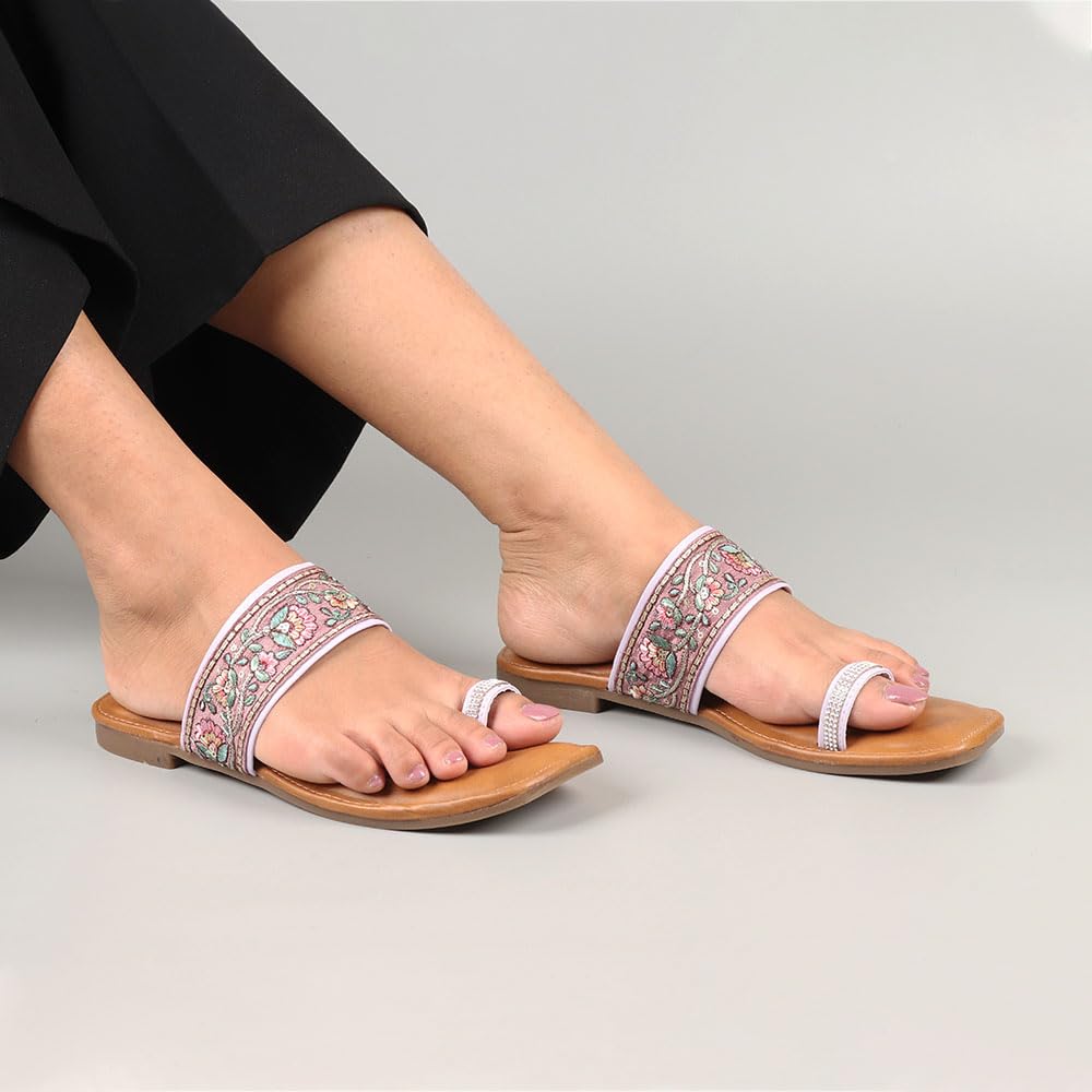 Indifeet Ethnic Toe Ring Flats for Women - Purple - View 3