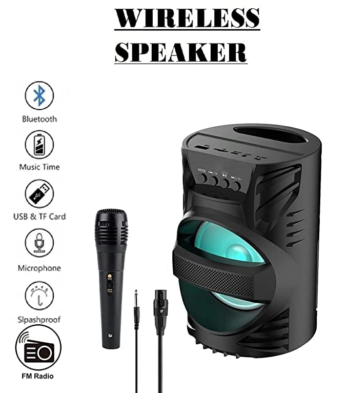 WOOS WS-04 10W Bluetooth Home Theatre Speaker with LED Light, AUX, USB, FM & TF Card – Black