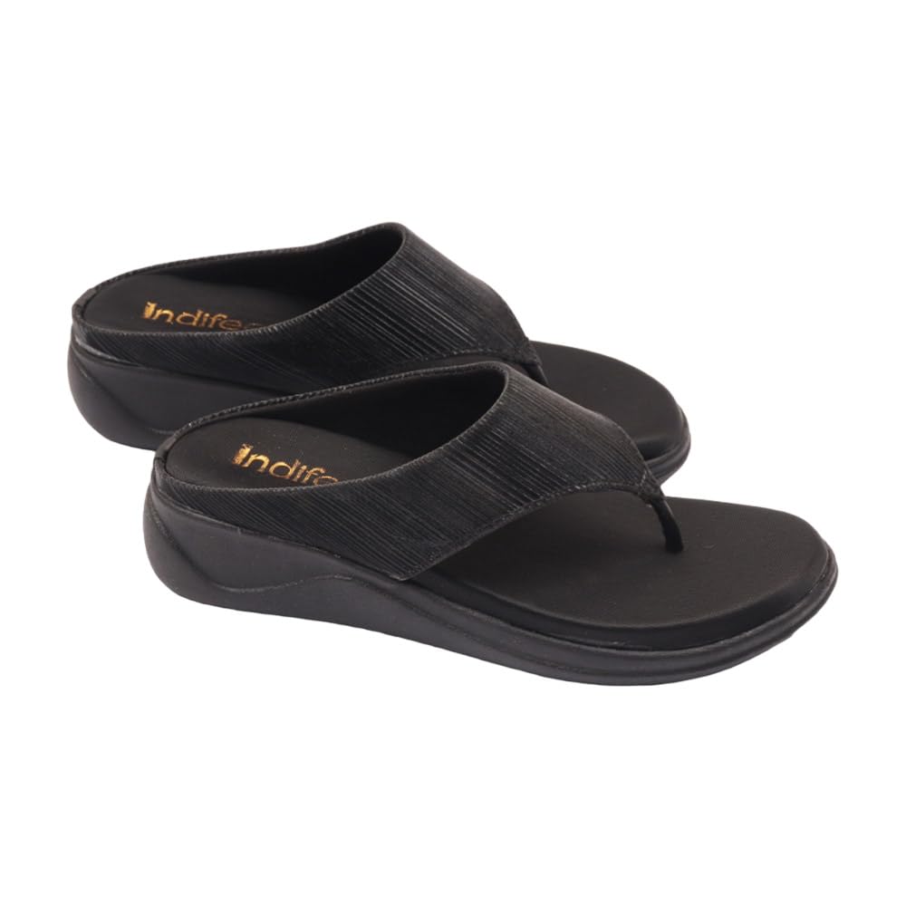 Indifeet Comfortable Thong Platform Sandals for Women - Black - View 5