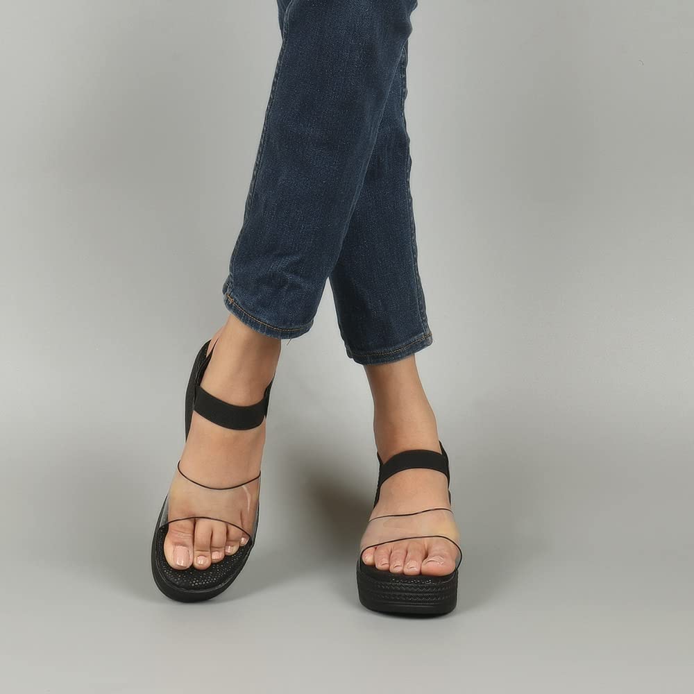 Indifeet Comfortable Platform Wedge Sandals - Black - View 4