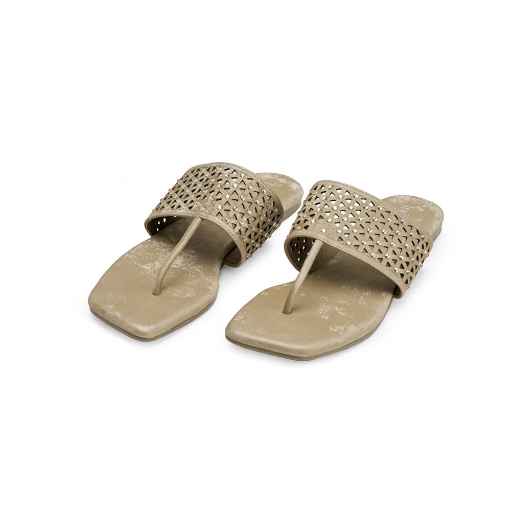 Indifeet Stylish T-Shaped Chappals for Women - Cream - Size 7