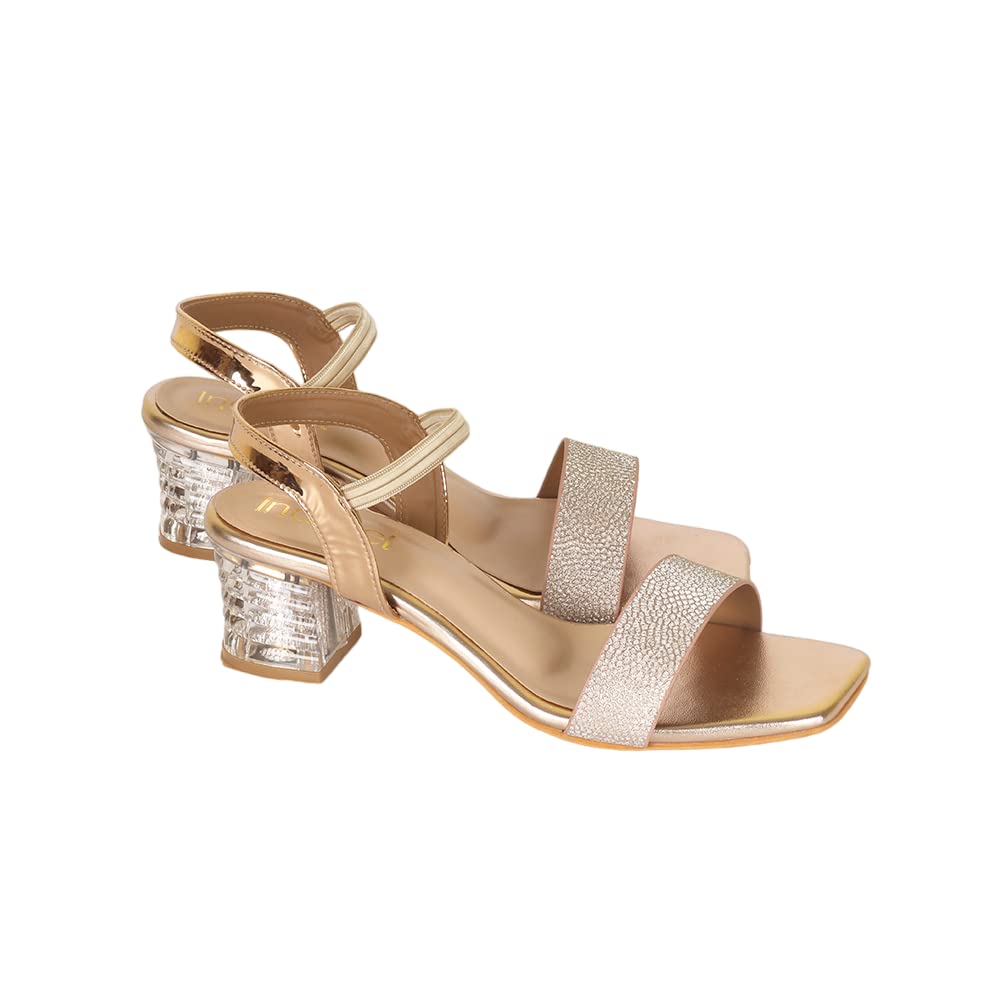 Indifeet Transparent Block Heel Party Wear Sandals - Rose Gold - View 5