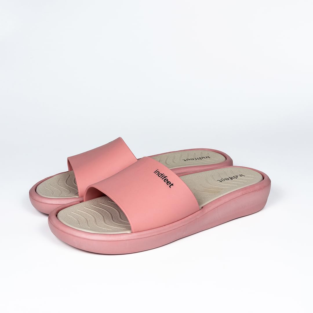 Indifeet Comfortable Rubber Slides for Women - Peach - Size 3