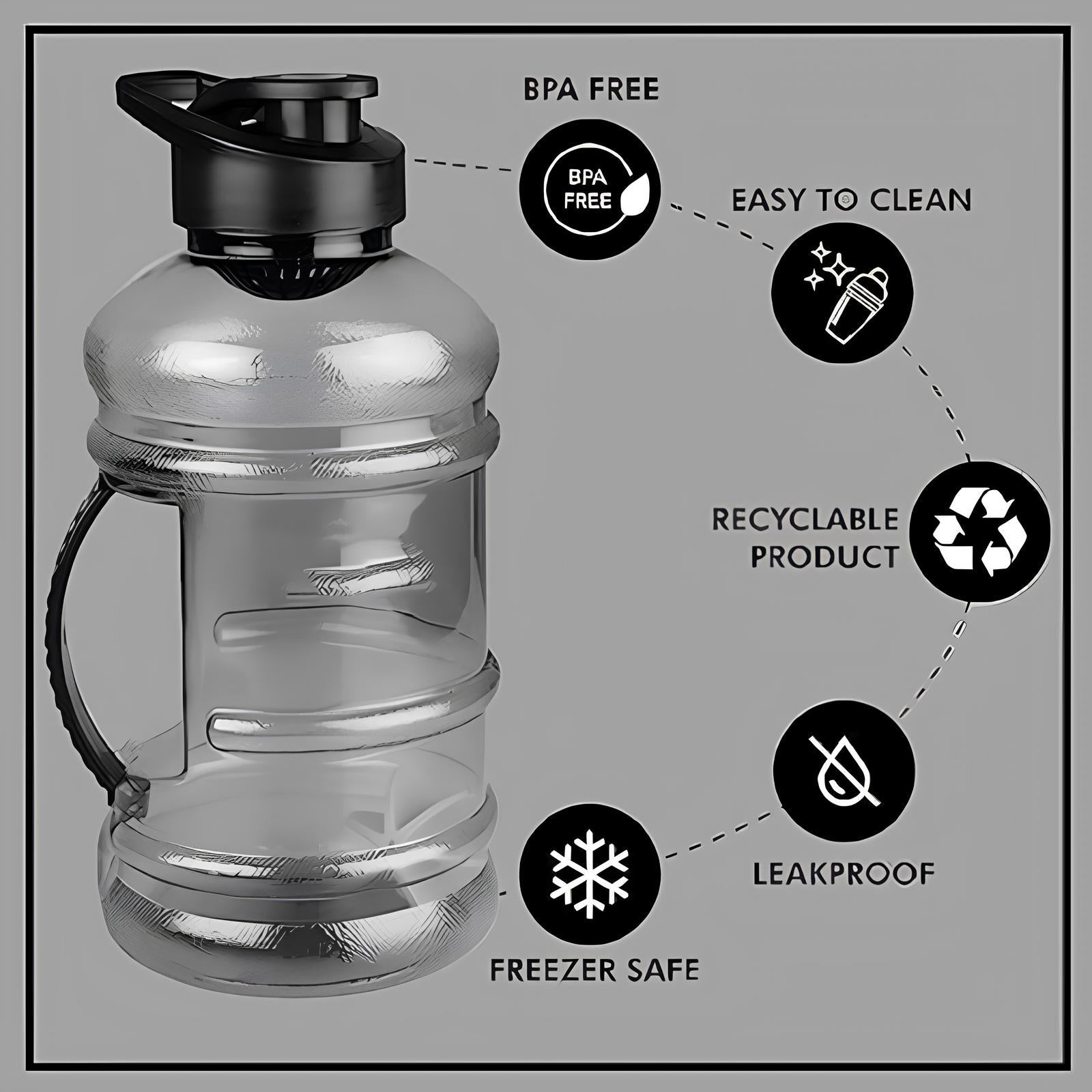Gym 1.5L Leakproof Protein Shaker Bottle with Filter & Mixing Ball (Black) INDU FANCY
