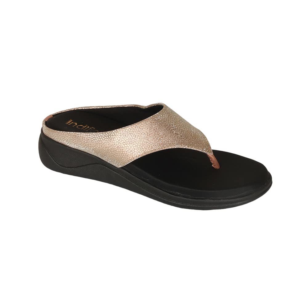 Indifeet Stylish Platform Heel Thong Sandals - Gold - Size 8