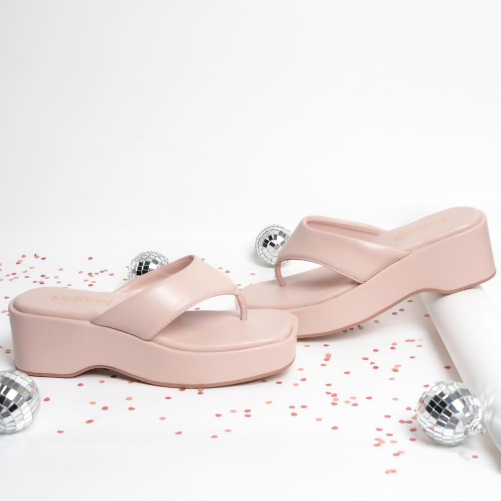 Indifeet Stylish Thong Wedge Sandals for Women - Pink - View 3