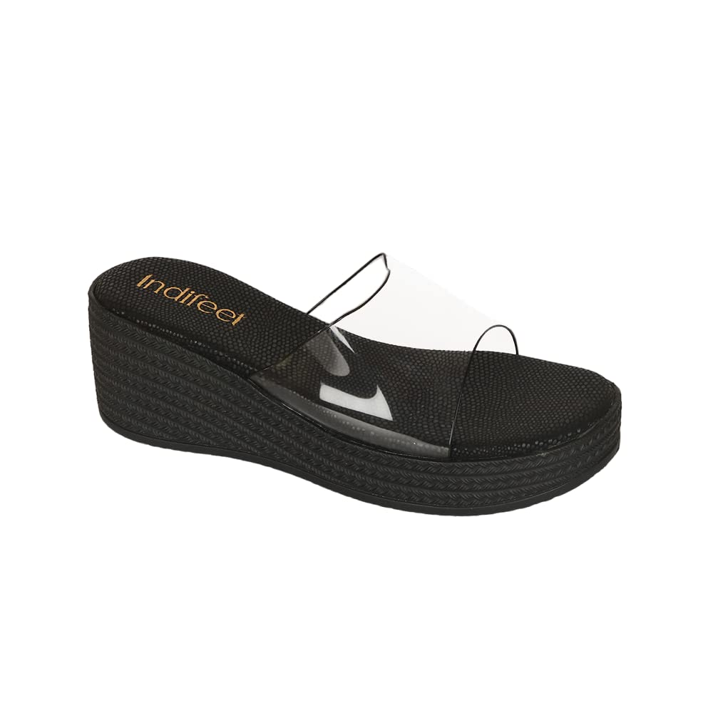 Indifeet Platform Wedge Heels for Women - Black - Size 6