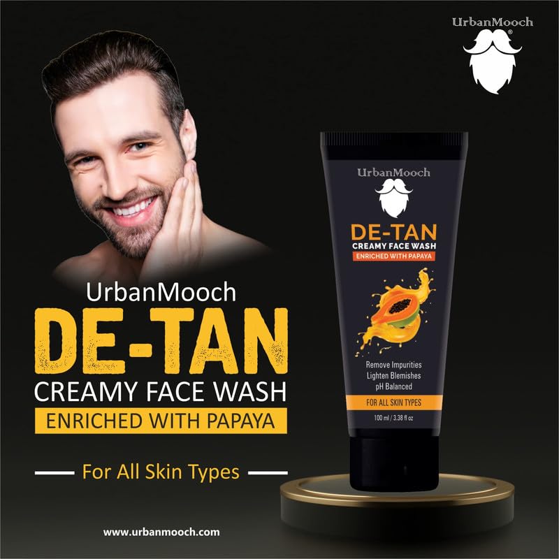 UrbanMooch Tan Removal Face Wash for Men | UrbanMooch DeTan Face Wash with Papaya Extract | Anti-Blemish, Oil-Free Daily Cleanser for Bright & Even Skin | Removes Dirt, Oil & Sun Tan – 100 ml Lohiya Retails