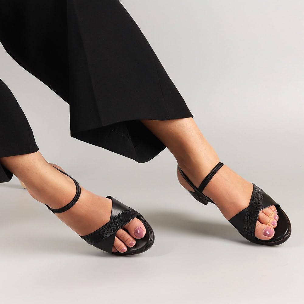 Indifeet Stylish Block Heel Party Wear Sandals - Black - View 3