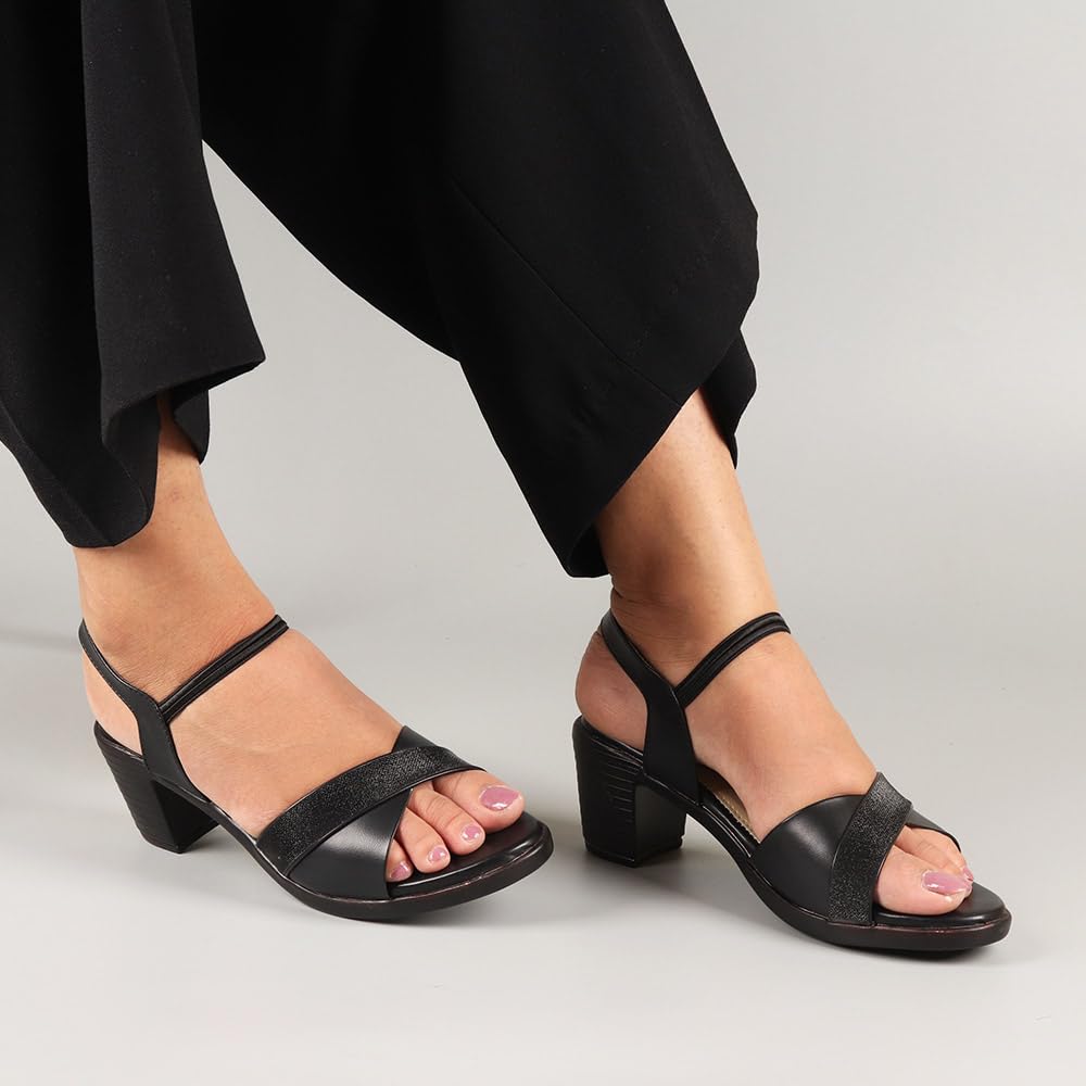 Indifeet Stylish Block Heel Party Wear Sandals - Black - View 4