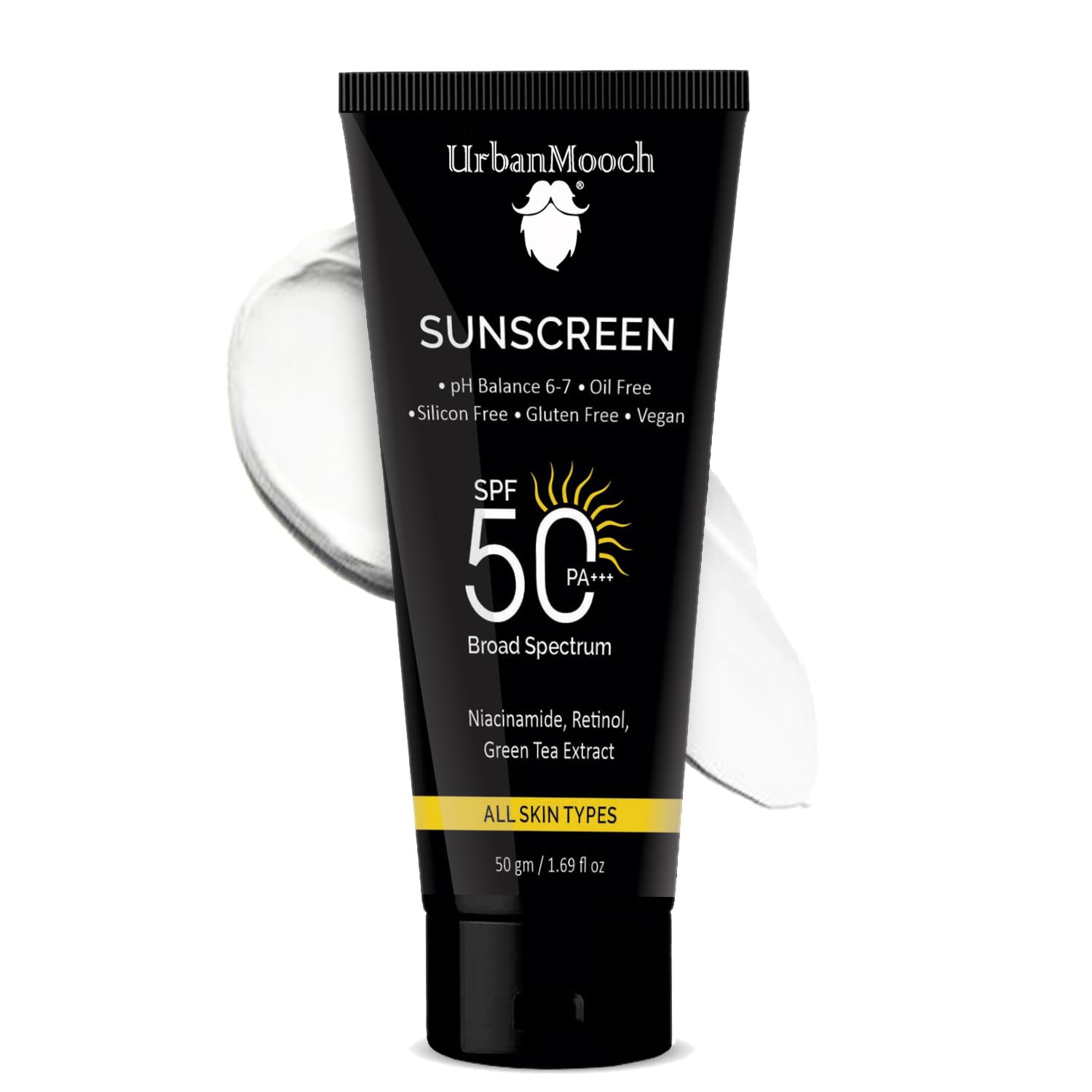 No White Cast Sunscreen for Men SPF 50 PA+++ | UrbanMooch Daily Sunscreen with Niacinamide & Retinol | Lightweight, Non-Greasy, Acne-Safe & Quick Absorbing | Broad Spectrum UV Protection – 50 g Lohiya Retails