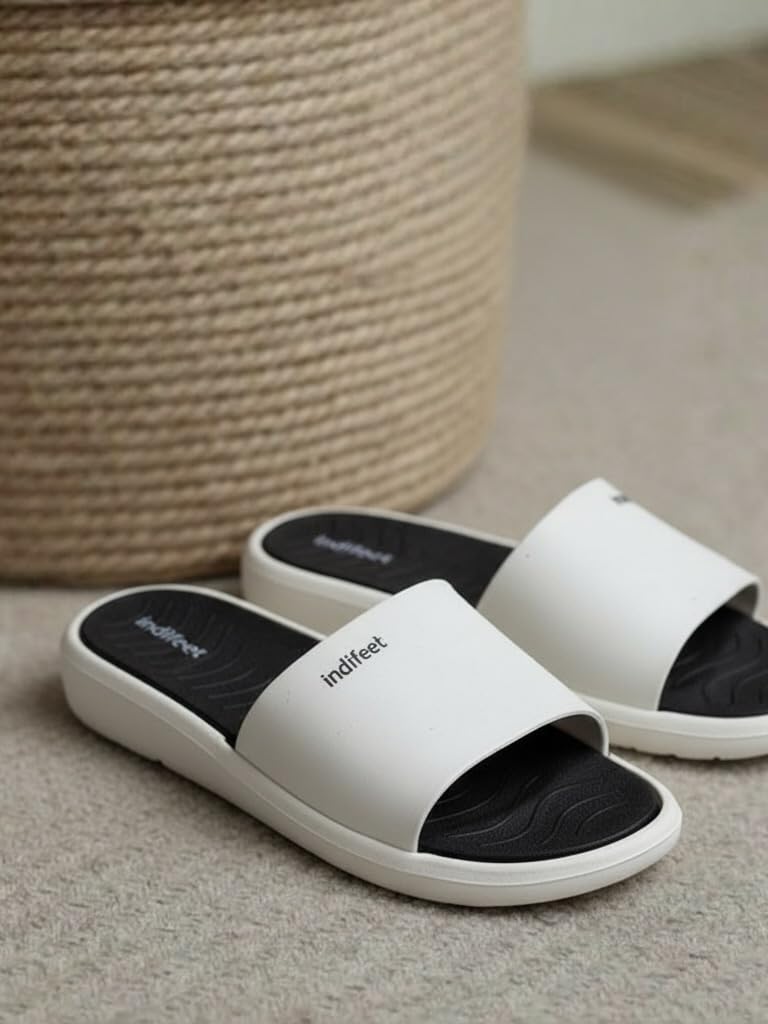 Indifeet Comfortable Rubber Slides for Women - White - View 2