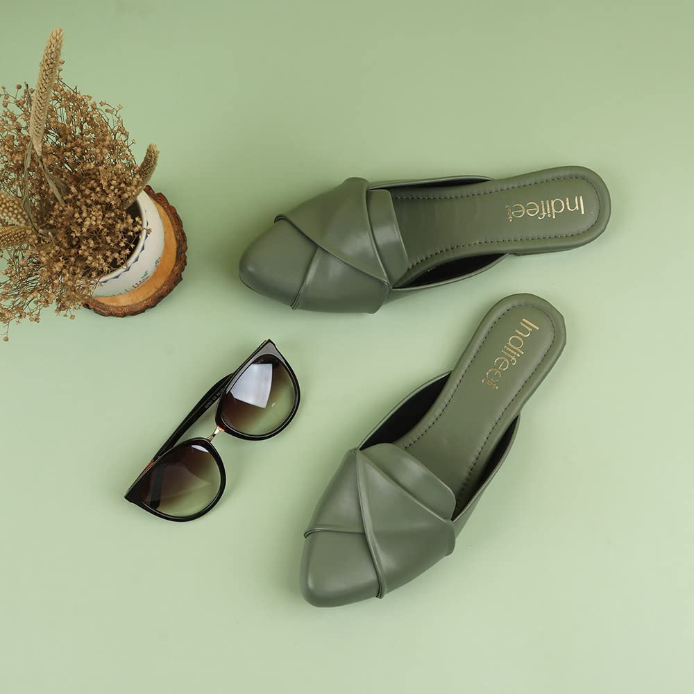 Indifeet Formal Mules for Women - Green - View 2