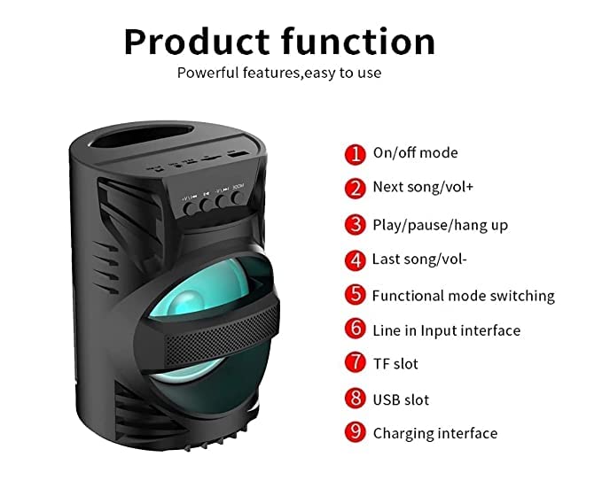 WOOS WS-04 10W Bluetooth Home Theatre Speaker with LED Light, AUX, USB, FM & TF Card – Black