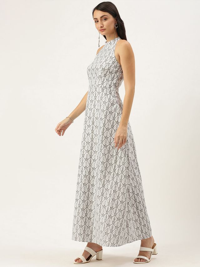 Bollywood Vogue Ready To Wear White Halter Neck A-Line Dress