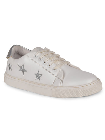 North Star Women's White Casual Lace-up Sneakers - White