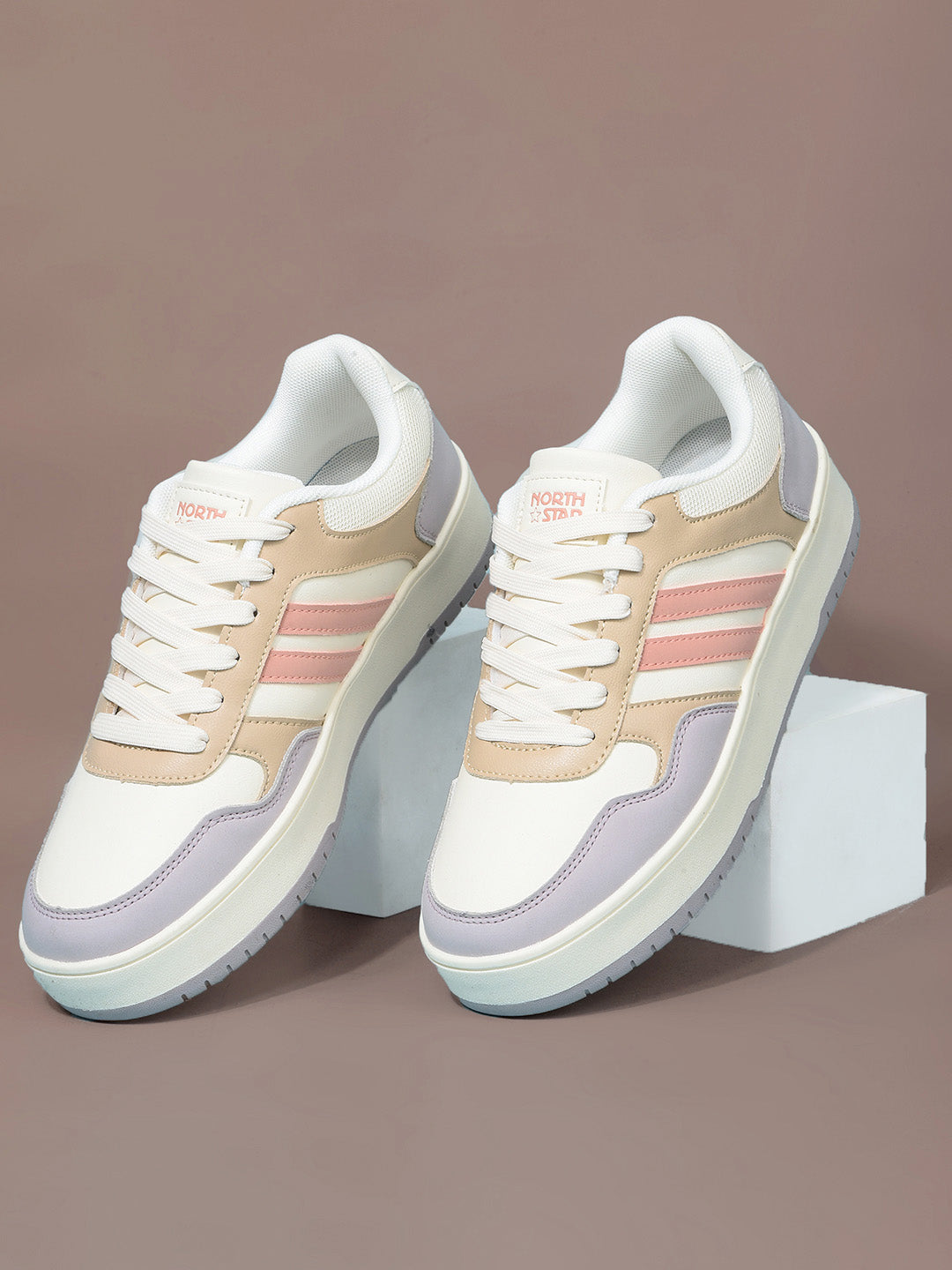North Star Women's Beige Casual Lace-up Sneakers - Beige