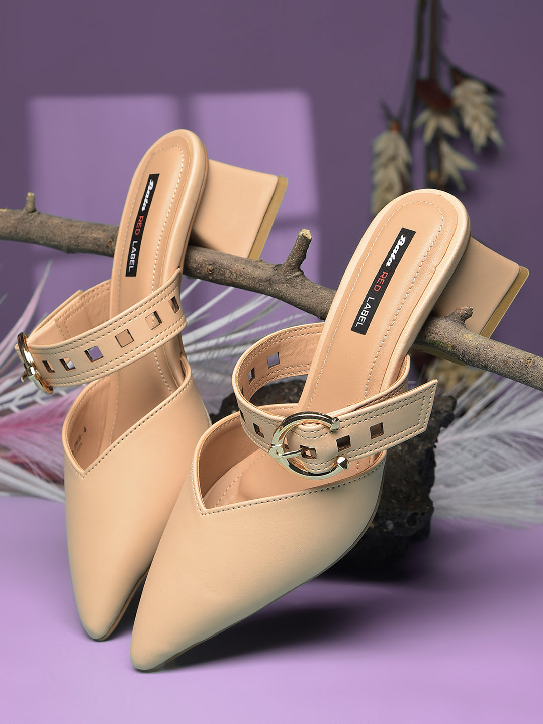 Bata Women Pointed Toe Block Heel Mule Sandal - Beige - View 6