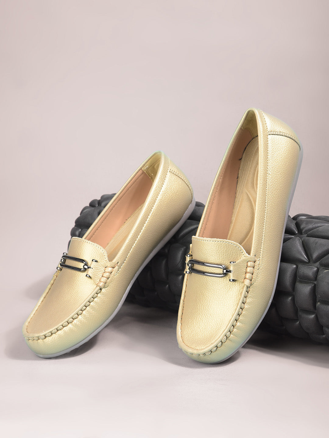 Bata Women Gold Casual Slip-on Loafers - Gold - View 6