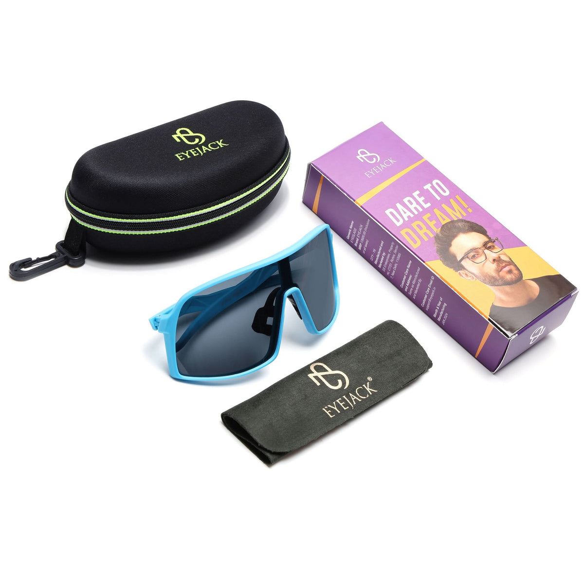 Eyejack Blue Wrap Around Sunglasses for Men and Women - Style 1299 - detail view