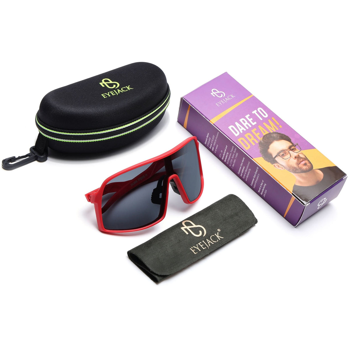 Eyejack Red Wrap Around Sunglasses for Men and Women - detail view