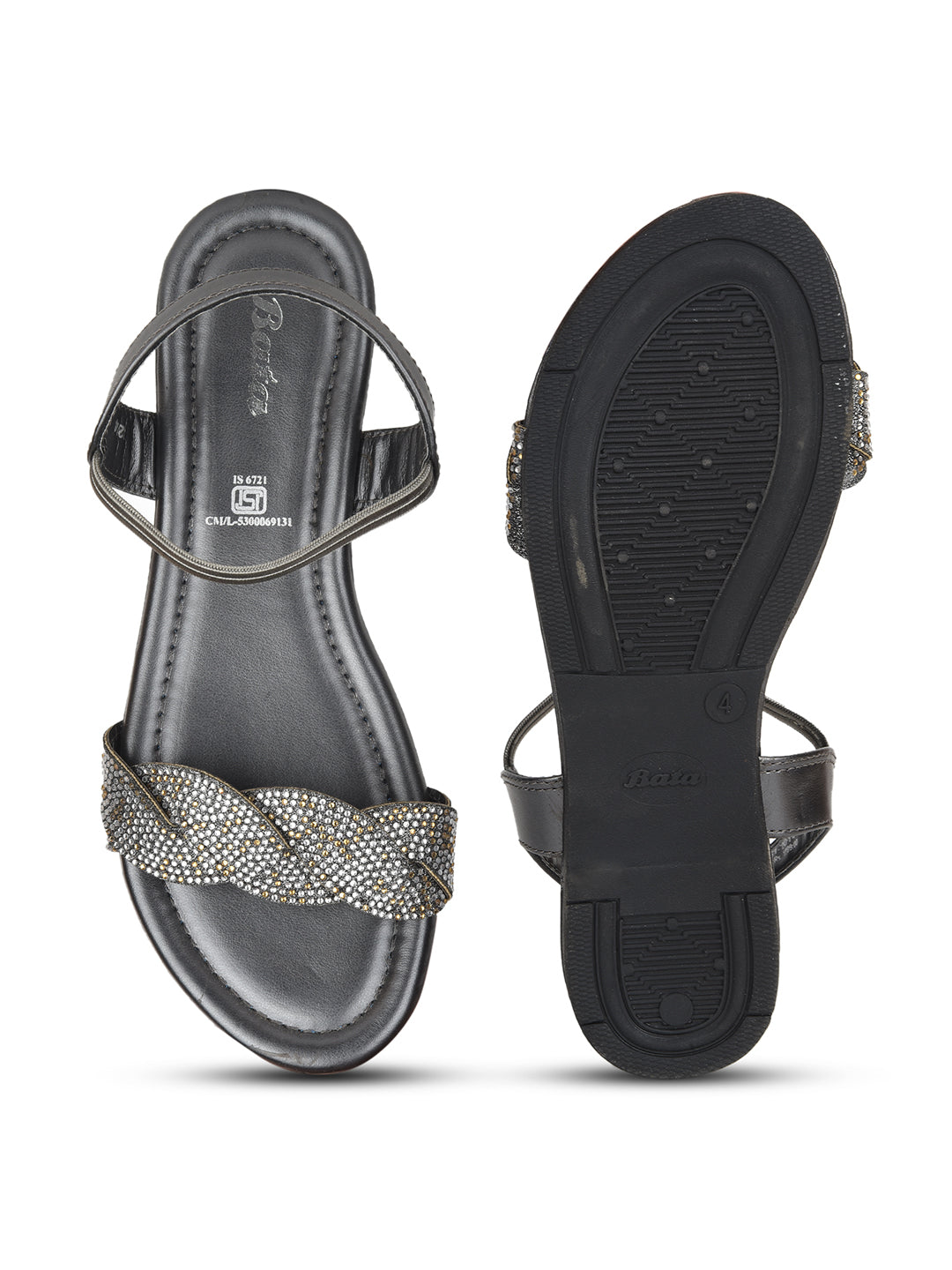 Bata Women Grey Casual Flat Sandal - Grey - View 4