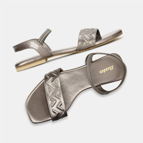 Bata Women Gunmetal Casual Flat Sandal