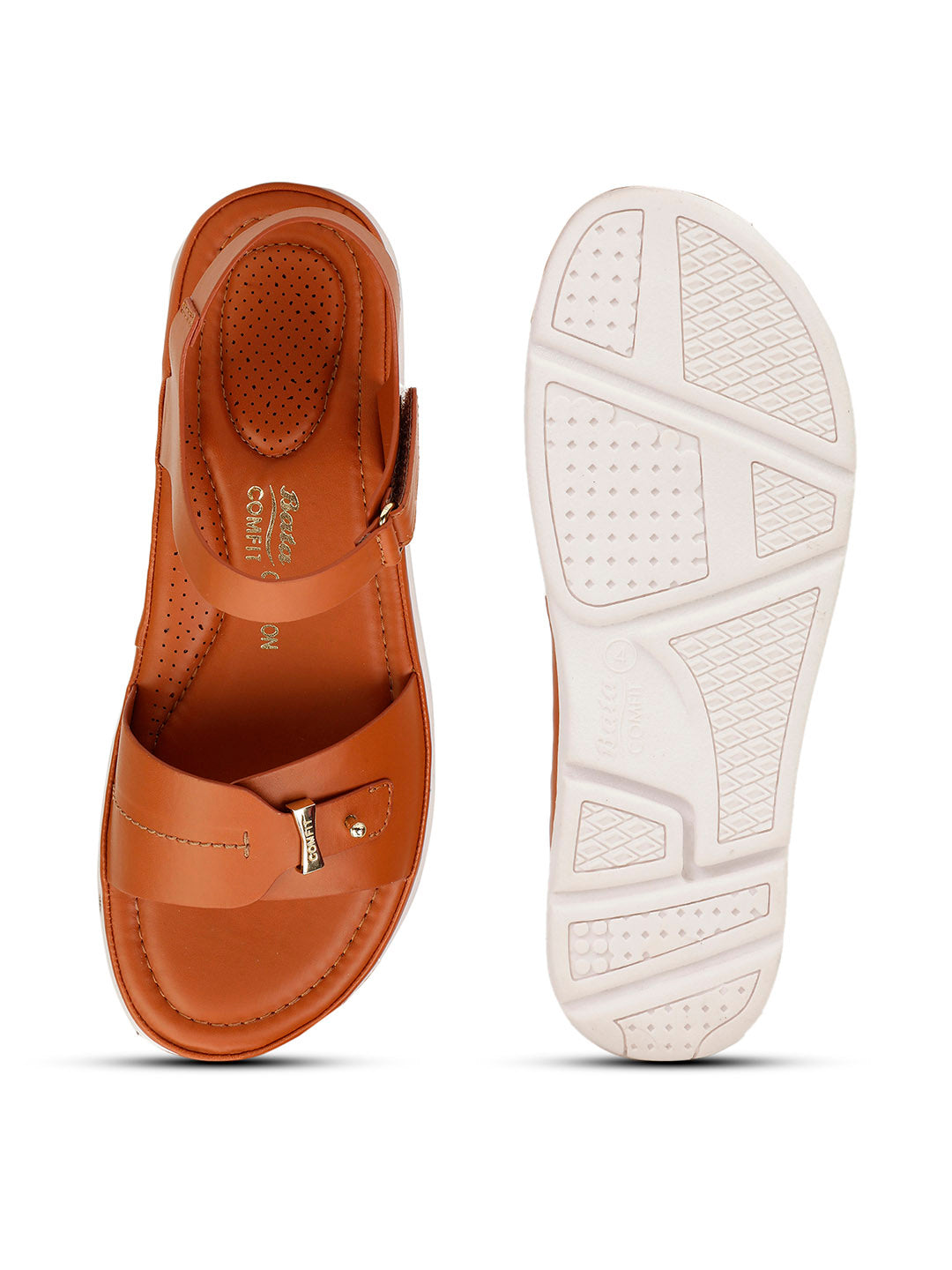 Bata Comfit Women Tan Velcro Strap Flat Sandal - Tan - View 4