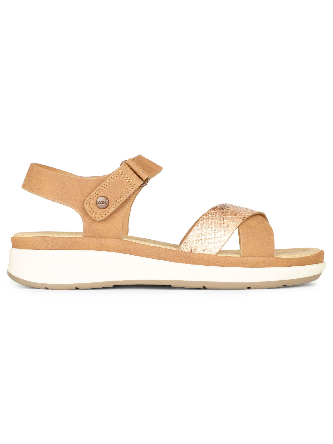 Bata Comfit Women Light Brown Velcro Strap Wedge Heel Sandal - Light Brown - View 2