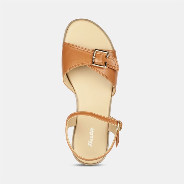 Bata Women's Brown Casual Flat Slingback Sandals Bata