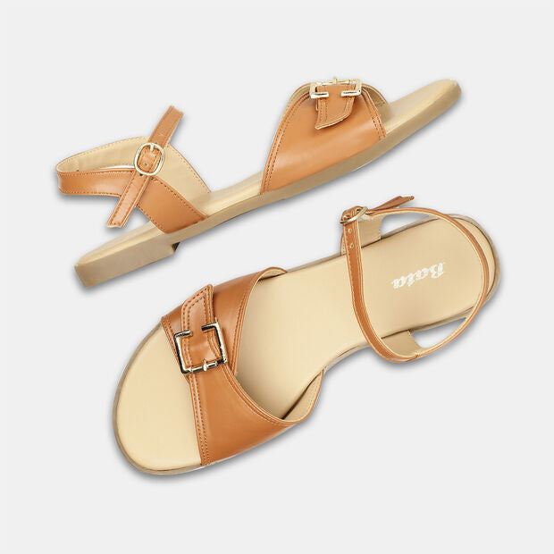 Bata Women's Brown Casual Flat Slingback Sandals Bata