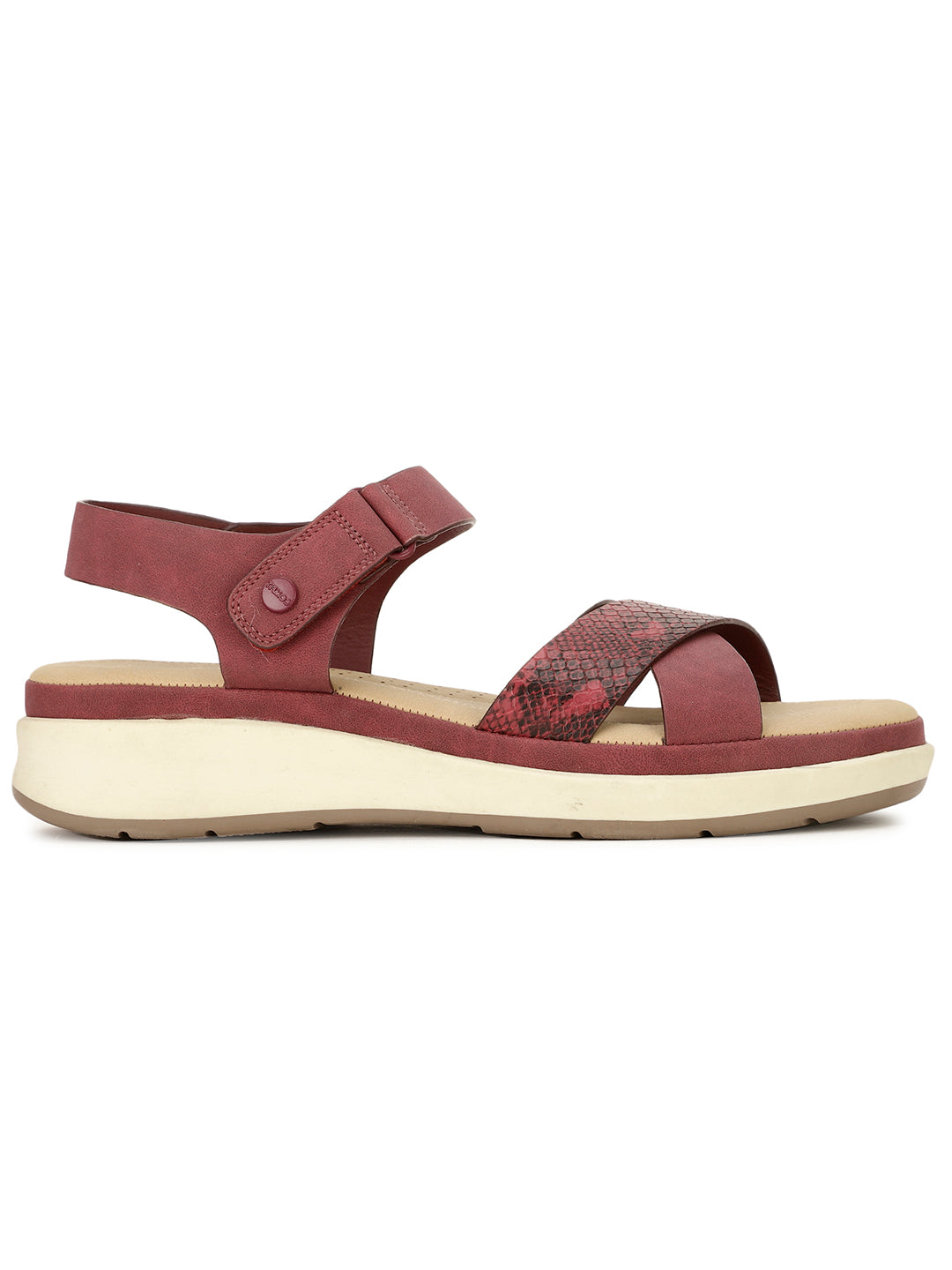 Bata Comfit Women Maroon Velcro Strap Wedge Heel Sandal - Maroon - View 2
