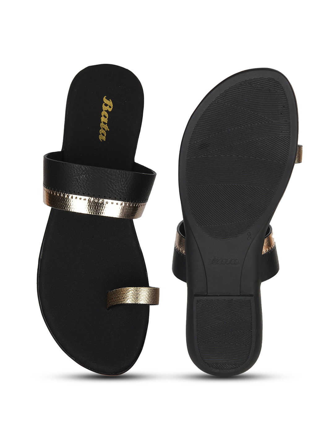 Bata Women's Black Casual Toe Ring Flats - Black