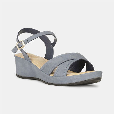 Bata Comfit Women Blue Ankle Strap Wedge Heel Sandal