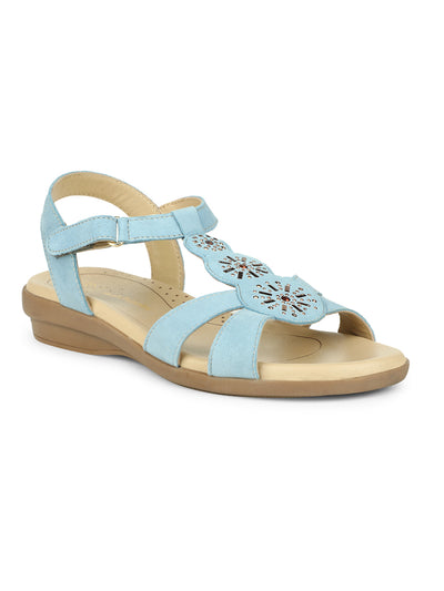 Hush Puppies Women Light Blue Hook and Loop Wedge Heel Sandal - Light Blue - View 1