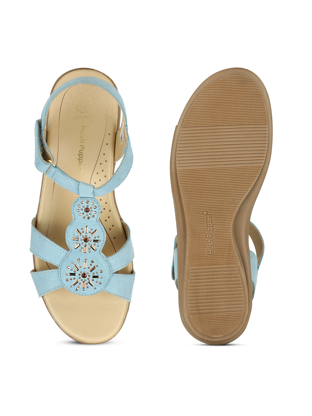 Hush Puppies Women Light Blue Hook and Loop Wedge Heel Sandal - Light Blue - View 4