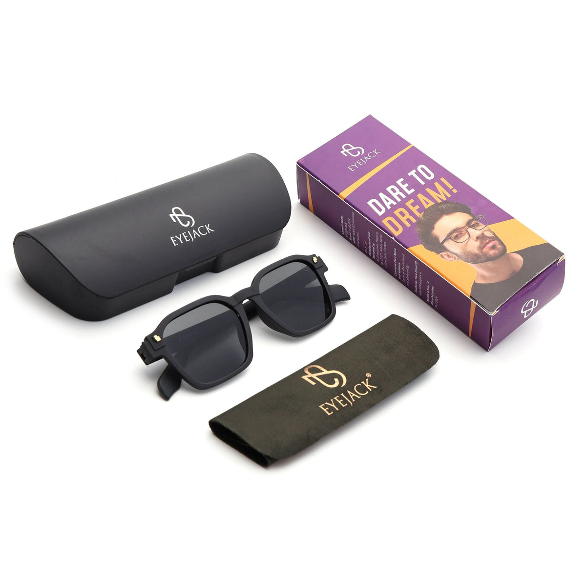 Eyejack Black Square Sunglasses for Men and Women - Style 1044 - detail view