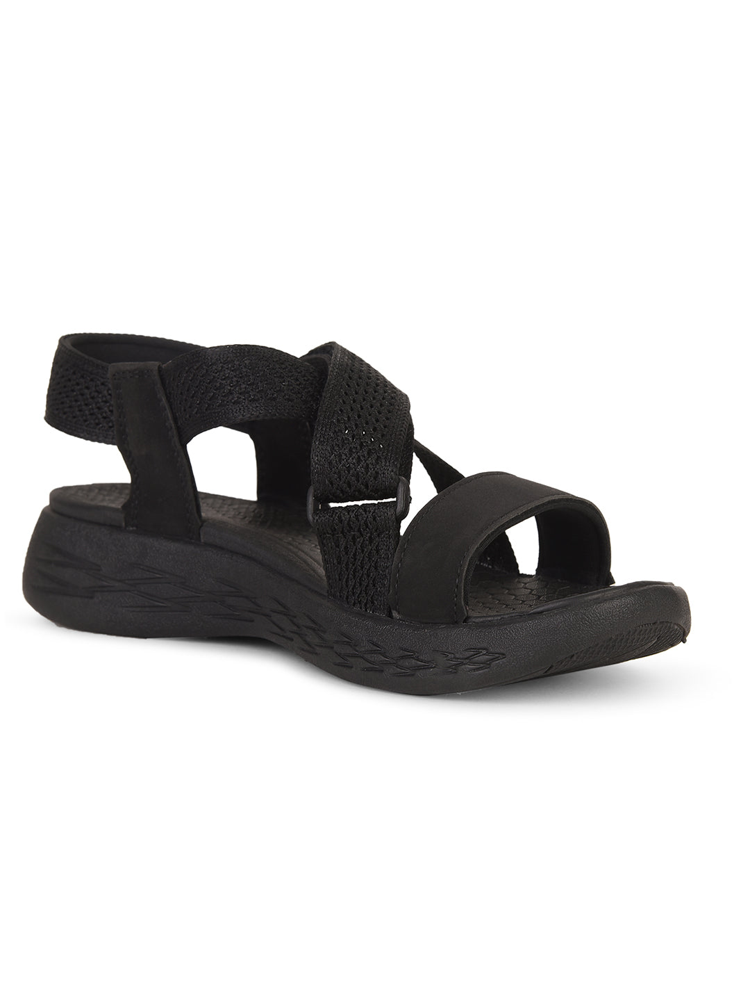 Power Women Black Casual Cross-Strap Sandal - Black - View 1